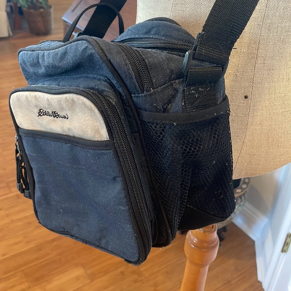 Eddie Bauer black canvas mesh travel lunch diaper camera bag